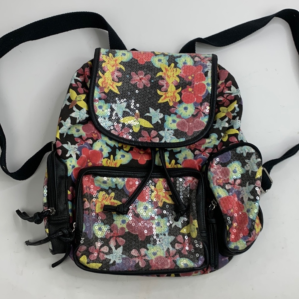 Candies Floral Sequins Backpack Drawstring bucket bag Adjustable Straps